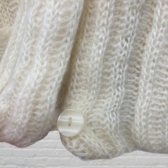 ๐งธ Express Tricot M Vintage Mohair Cardigan Cream Fuzzy 80s 90s Chunky Knit - Picture 12 of 14